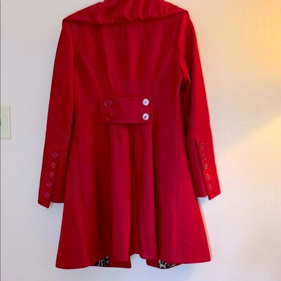 Express Red Women's Coat A Line Wool blend Small Knee Length Fit n Flare Small - Picture 8 of 9